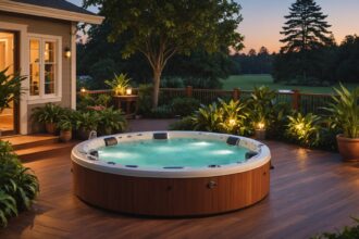 spa rigide en extérieur avec jets d'hydromassage et ambiance relaxante