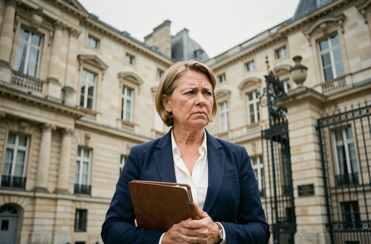 Députée RN devant un bâtiment parlementaire français lors d'une affaire politico-juridique