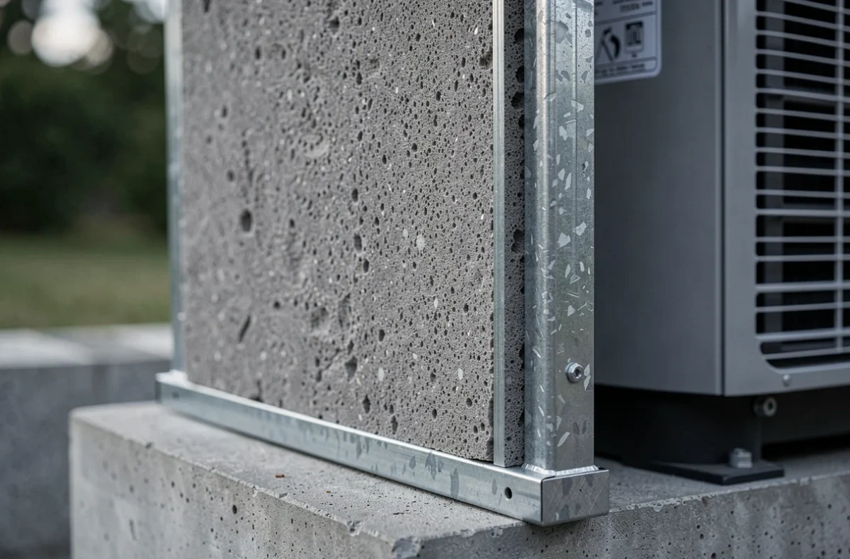 Détail intérieur d'un caisson acoustique isolant avec mousse absorbante pour pompe à chaleur