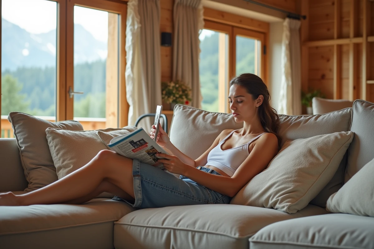 Jeune femme frustrée dans un chalet moderne en été