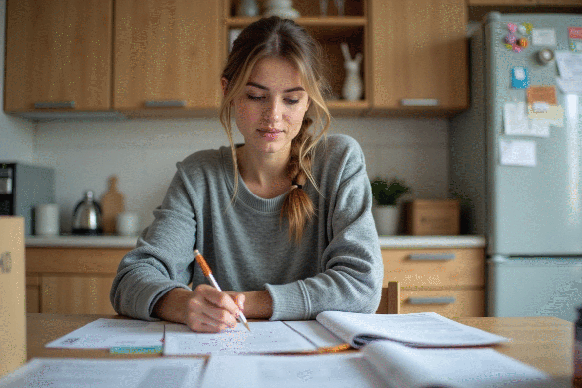 Femme remplissant un formulaire de changement d'adresse à la maison
