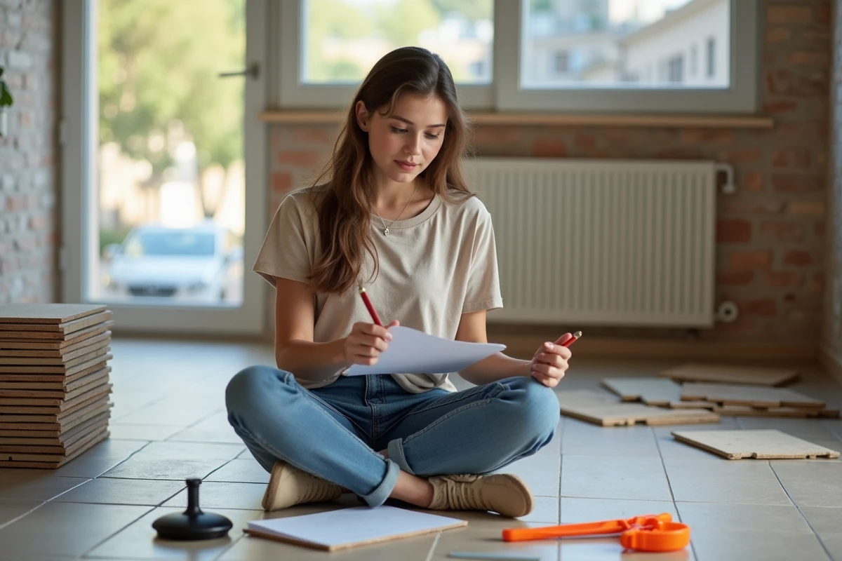 Jeune femme vérifiant une liste de travaux de carrelage