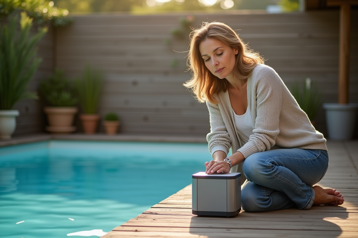 Femme appuyant sur le bouton d