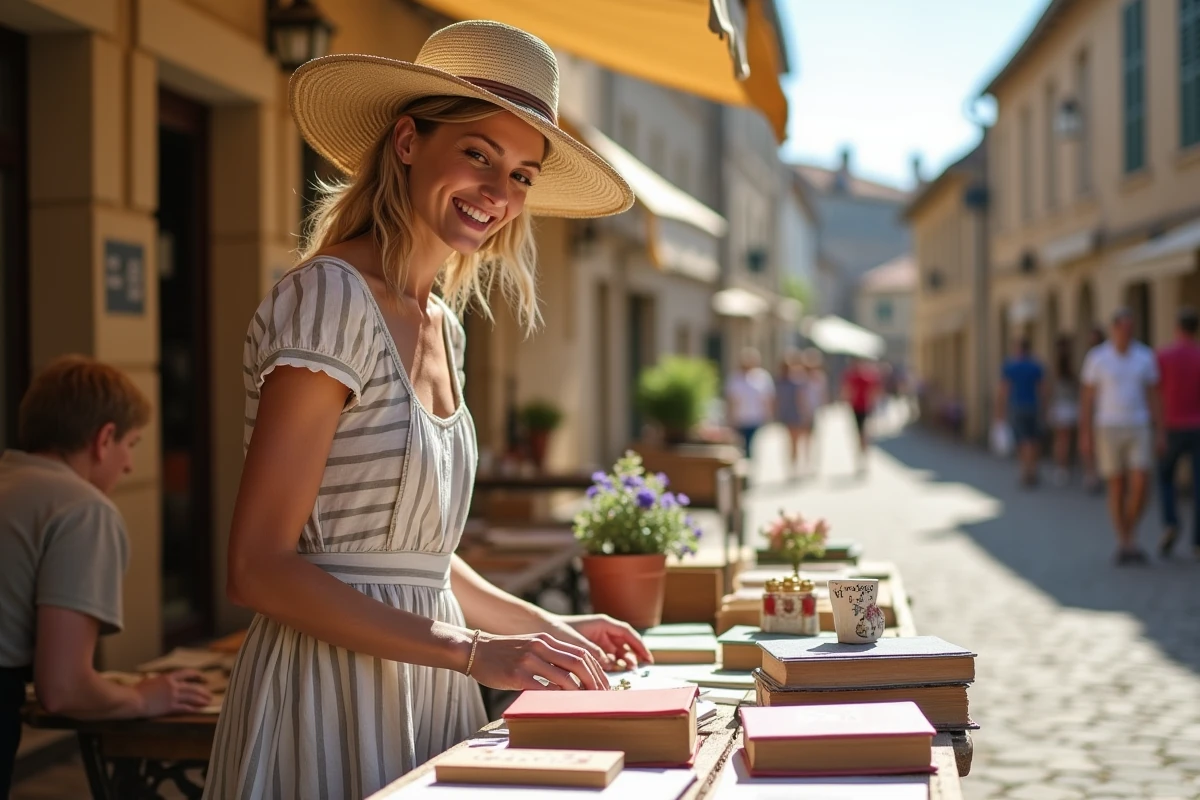 Femme souriante dans une brocante en TarnetGaronne