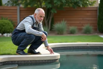 Bassin préformé installé dans un jardin avec plantes environnantes