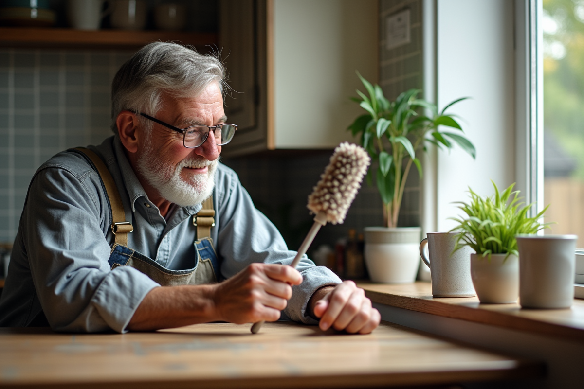 Homme vérifiant un duster près d