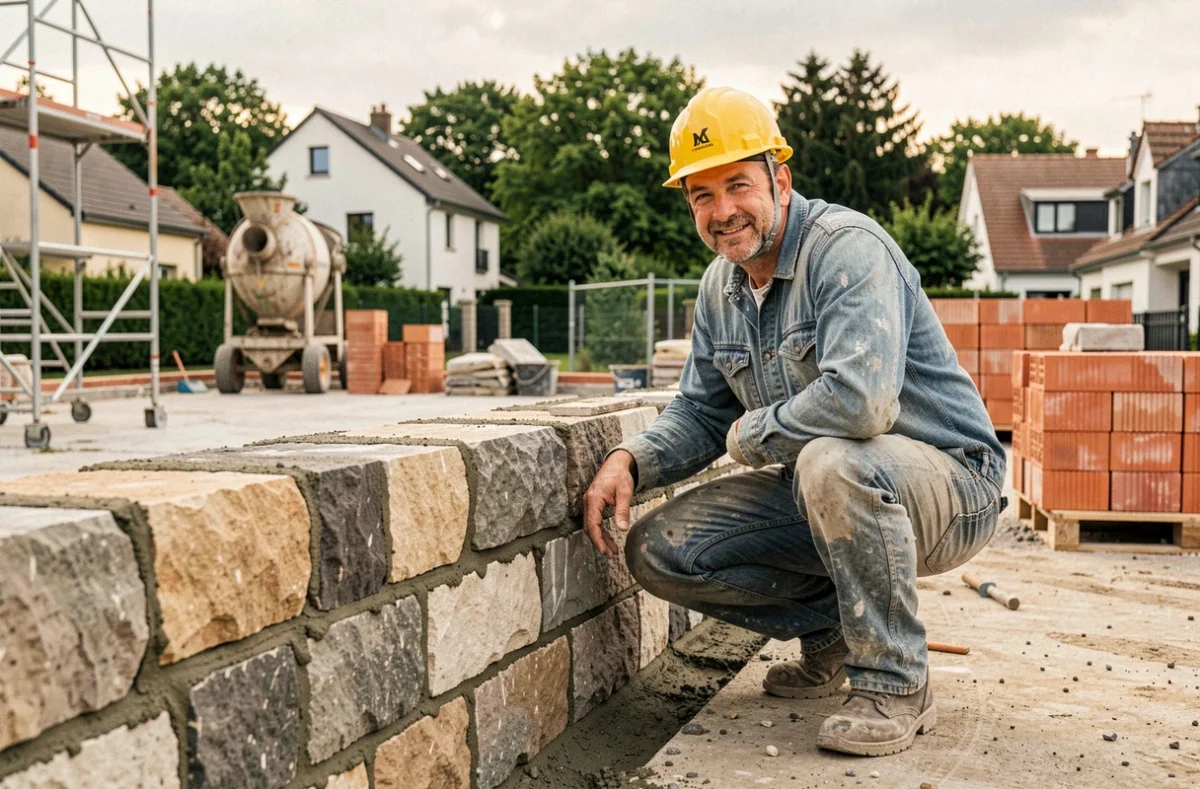 Maçon professionnel travaillant sur un chantier résidentiel en Essonne